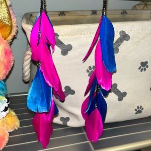 Bright FEATHERY funky EARINGS🌈🕺🏽🪶🪩
